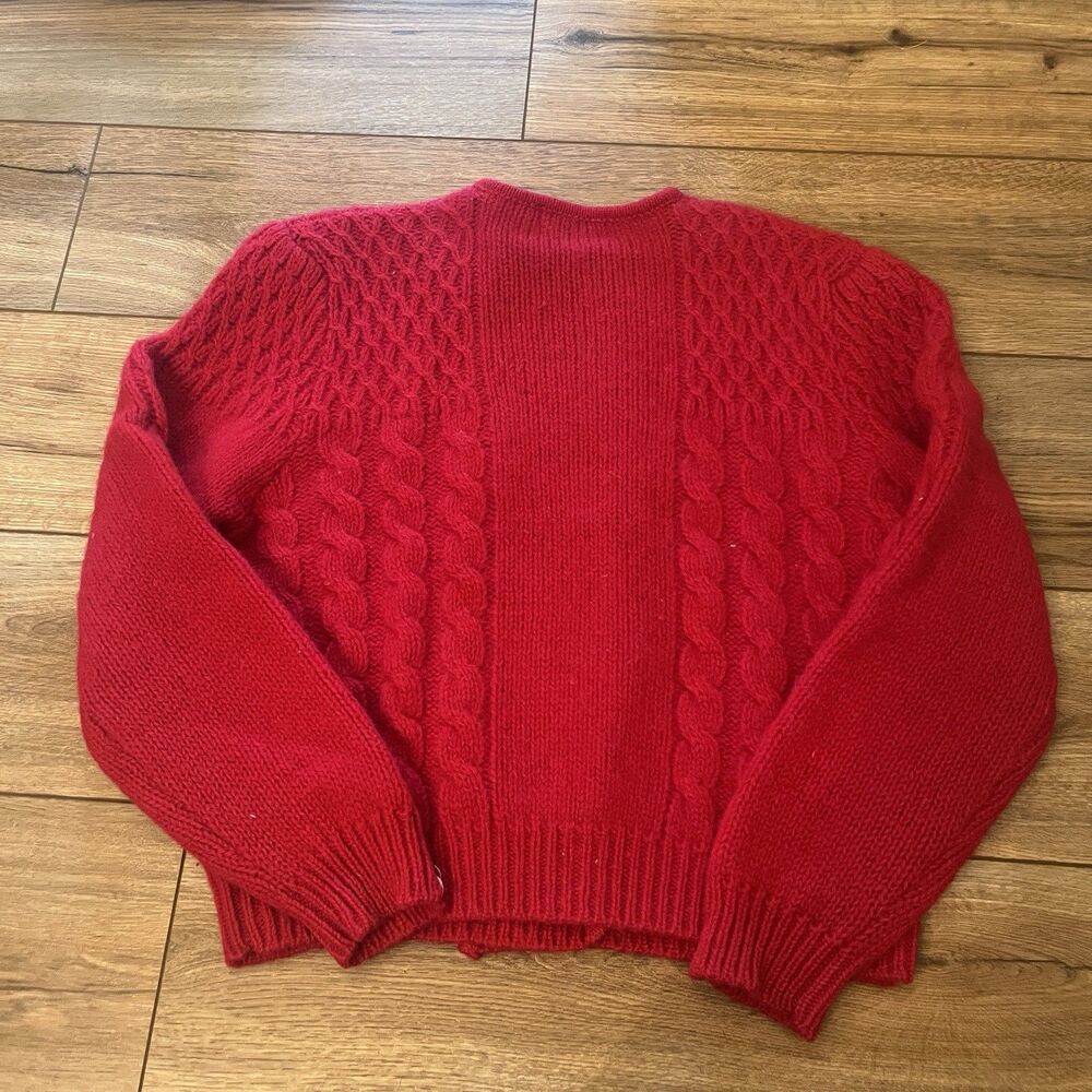 Vintage Robert Scott Ltd Red Pure Wool Cardigan Cable Knit Sweater Women's M 40 - Picture 5 of 5